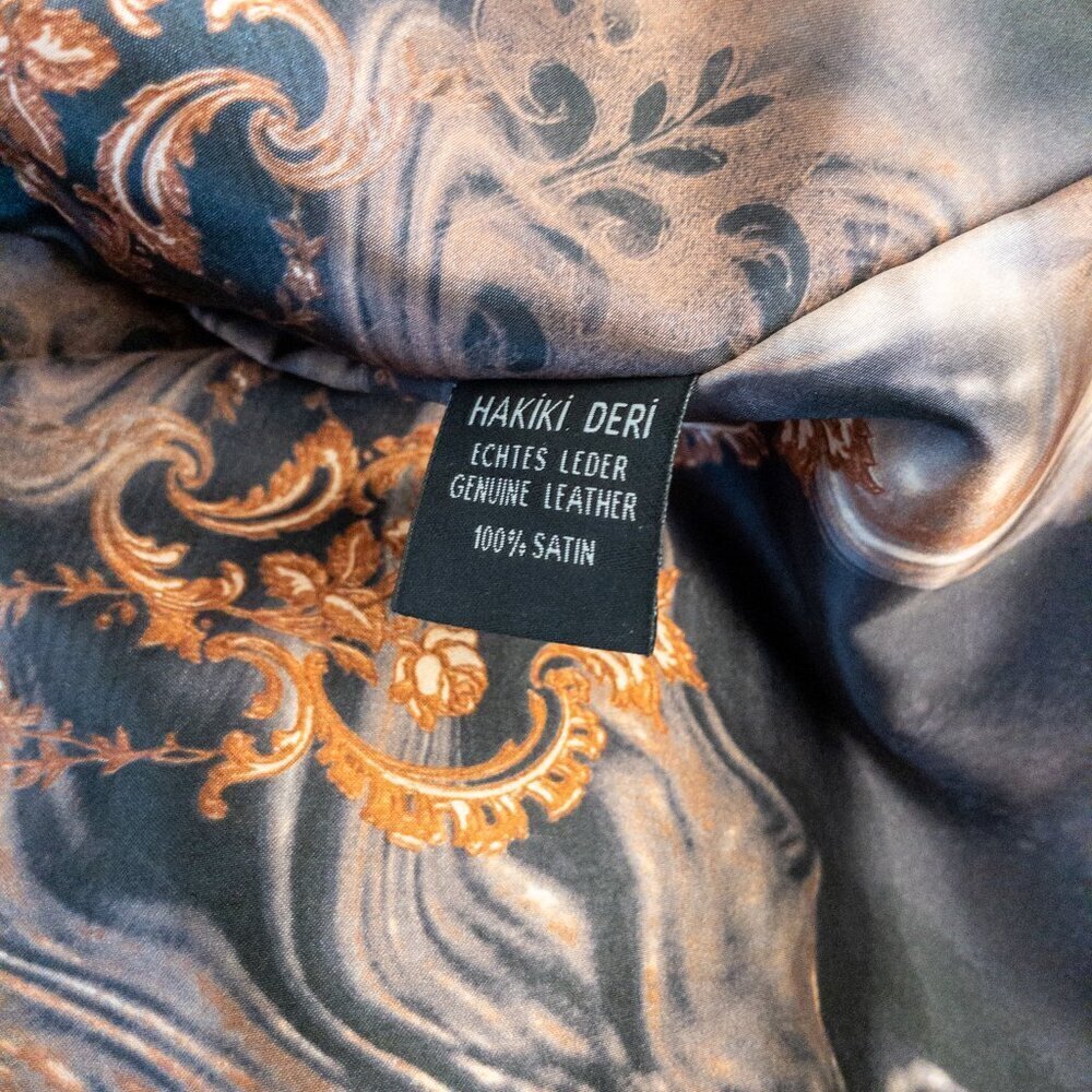 Vintage Genuine Leather Satin-Lined Puff Sleeve Button Jacket – Taupe Size M - Picture 5 of 5